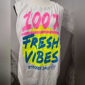 White Graphic Tee with Pink and Blue Print